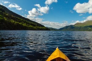 Front of a kayak in the Loch Lomond