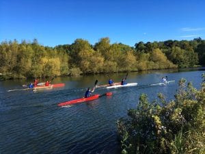 Several kayaks on the river Thames