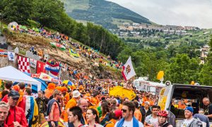 Crowds of people watching Tour De France