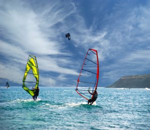 Windsurfers at sea