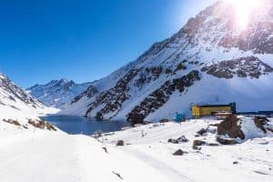 Ski in chile on a sunny day with lots of snow