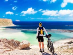 Cyclist with lake view