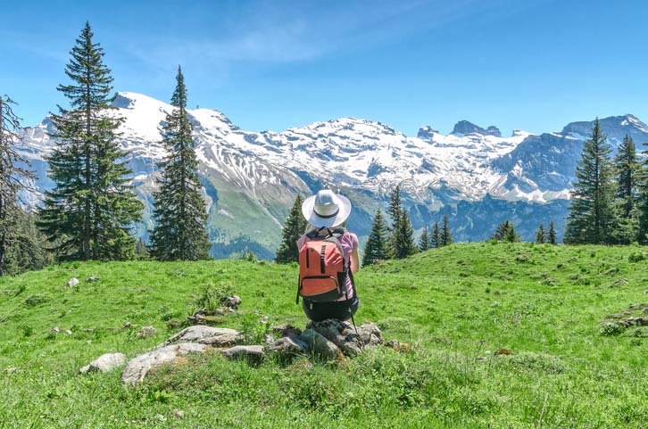 Hiker in Swiss Alps