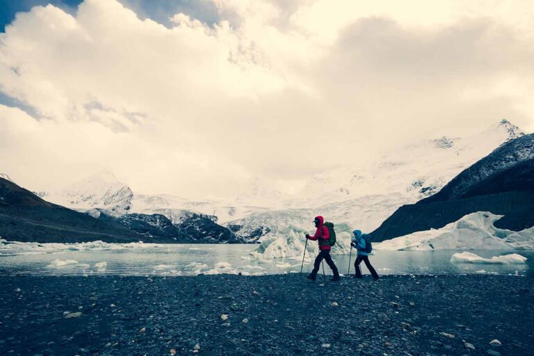 couple hiking on glacier trails