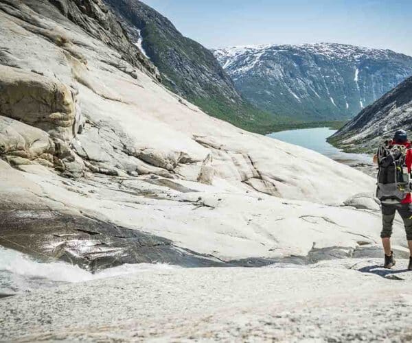 hiker in norwegian glacier trails