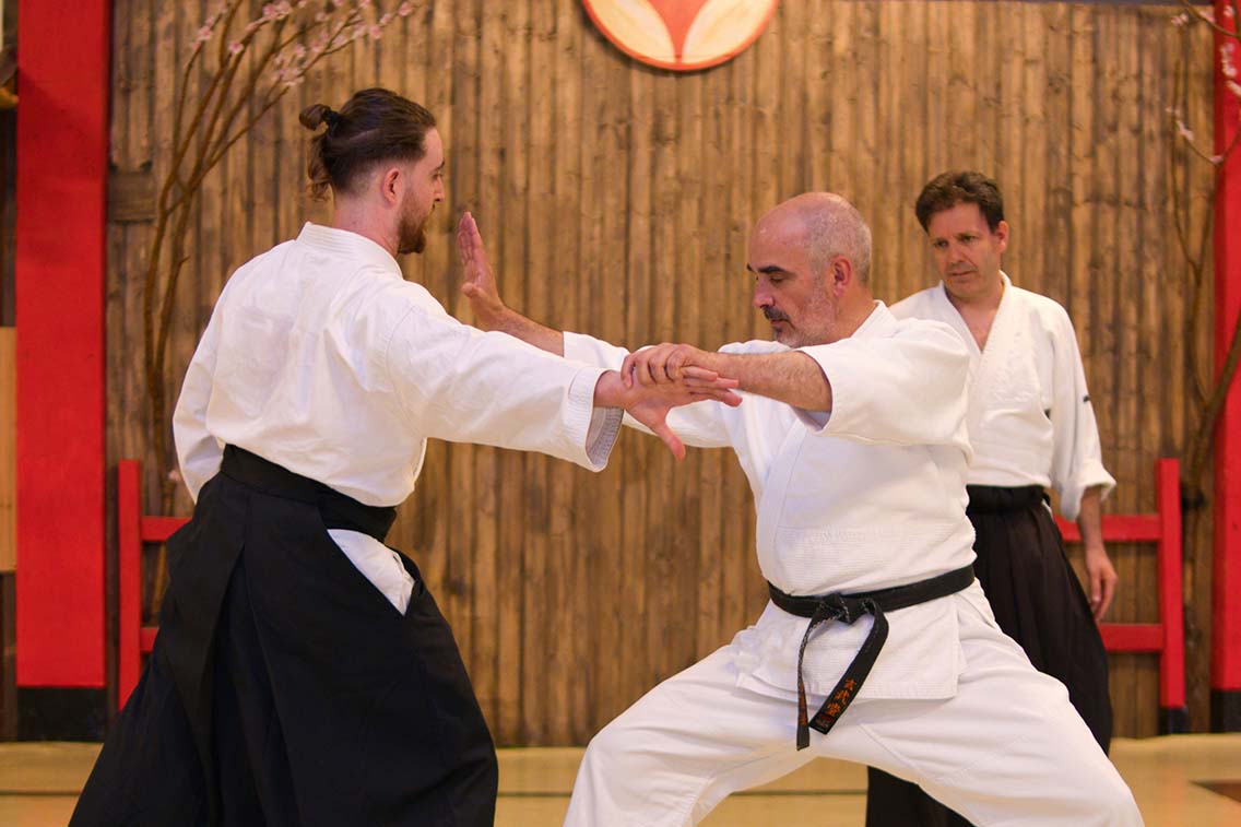 Aikido training with teacher and student