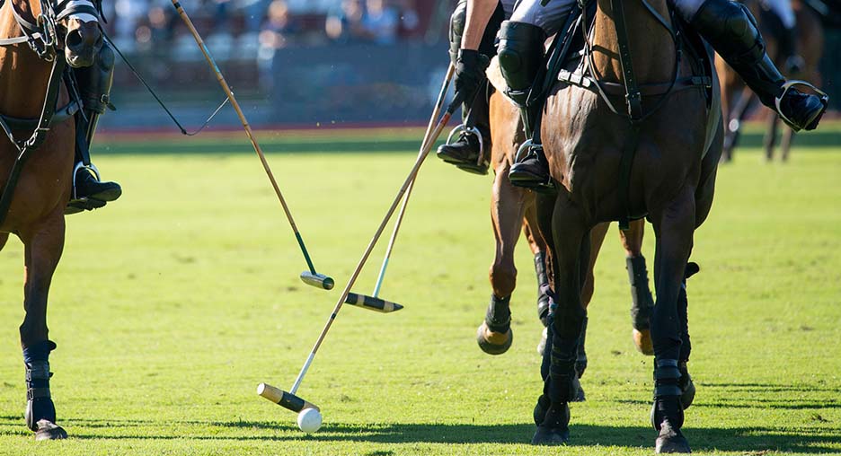 horse rider hitting a polo stick