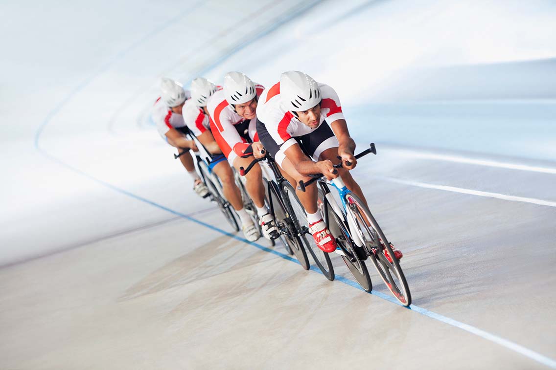 Men in line on cycling track