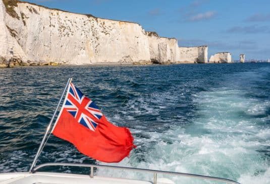 Cross Channel boat with a flag