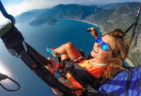 Female tandem paraglider