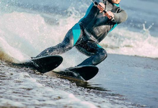 Water skiing close up