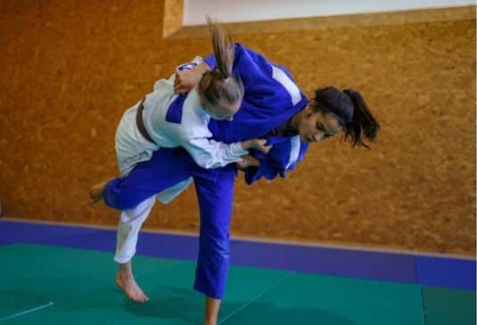 Two female judo fighters