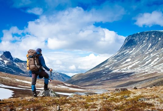 A Male trekking in the mountains